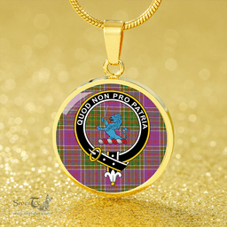 Scottish Bowie Ancient Clan Tartan Circle Necklace - Crest Classic Scottish Plaid Tartan Plaid