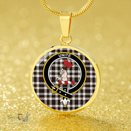 Scottish Brodie Black & White Clan Tartan Circle Necklace - Crest Classic Scottish Plaid Tartan Plaid