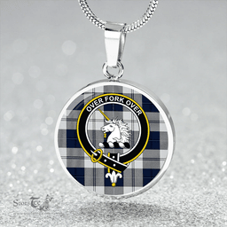 Scottish Cunningham Dress Dance Blue Clan Tartan Circle Necklace - Crest Classic Scottish Plaid Tartan Plaid