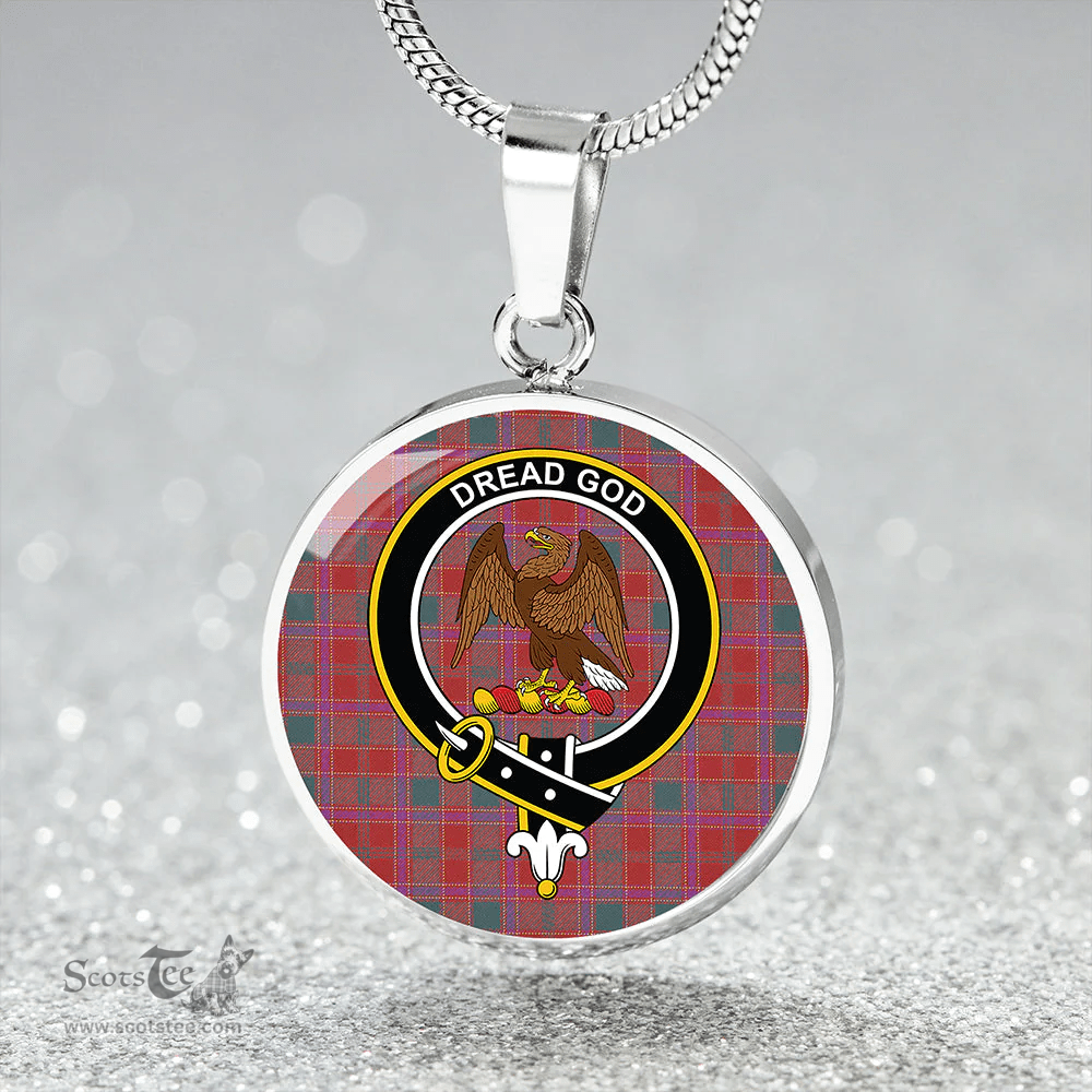 Scottish Cameron of Lochiel #2 (Munro #2) Weathered Clan Tartan Circle Necklace - Crest Classic Scottish Plaid Tartan Plaid