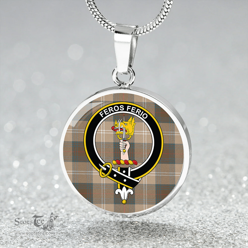 Scottish Chisholm Hunting Weathered Clan Tartan Circle Necklace - Crest Classic Scottish Plaid Tartan Plaid