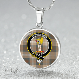 Scottish Chisholm Hunting Weathered Clan Tartan Circle Necklace - Crest Classic Scottish Plaid Tartan Plaid