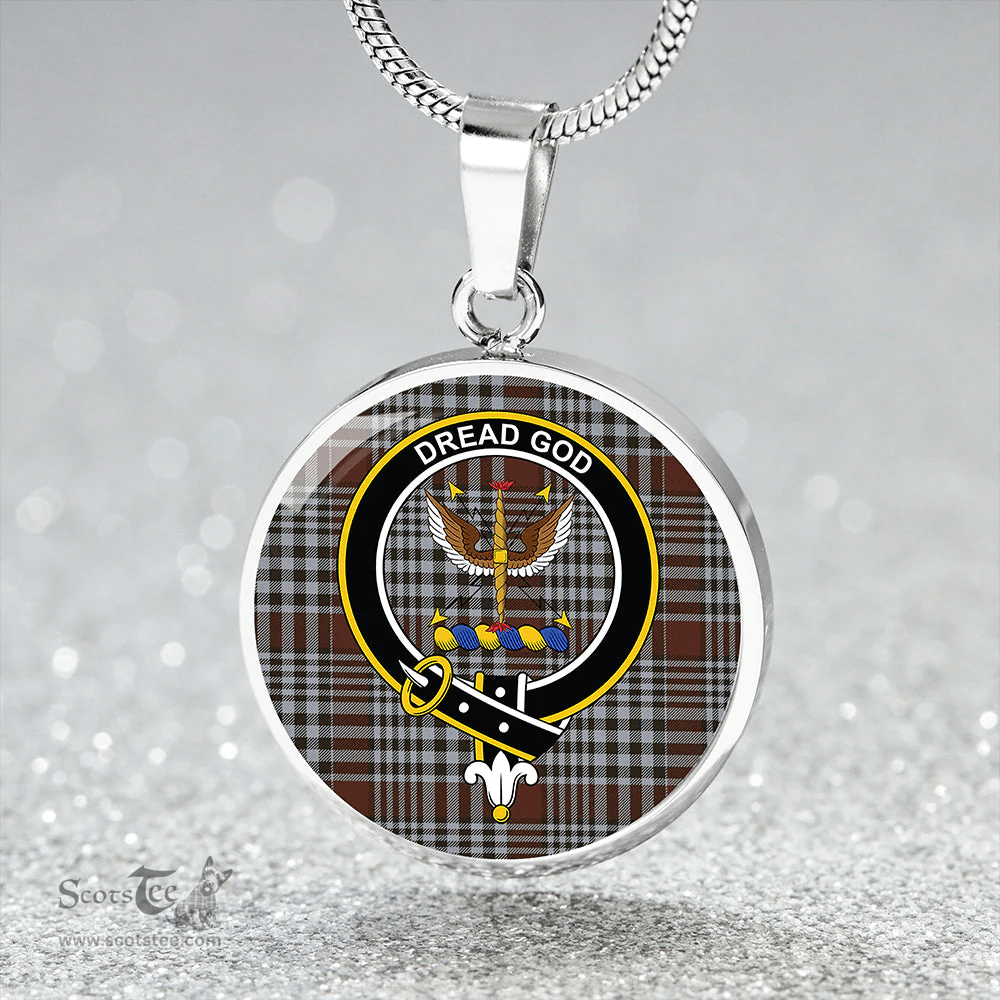 Scottish Carnegie Check Weathered Clan Tartan Circle Necklace - Crest Classic Scottish Plaid Tartan Plaid
