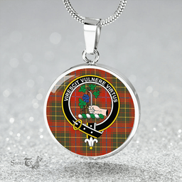 Scottish Burnett of Powis Ancient Clan Tartan Circle Necklace - Crest Classic Scottish Plaid Tartan Plaid