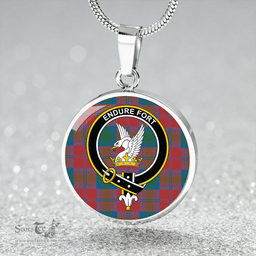 Scottish Lindsay Ancient Clan Tartan Circle Necklace - Crest Classic Scottish Plaid Tartan Plaid