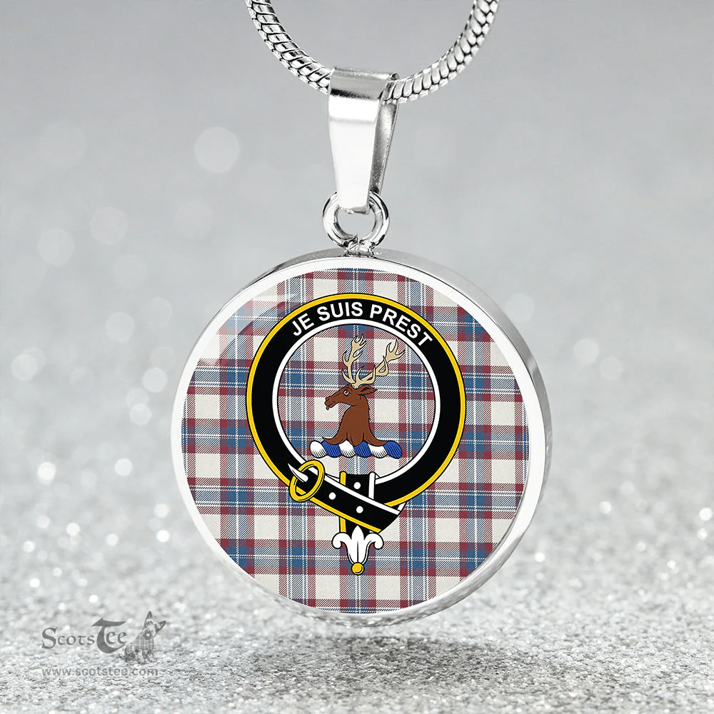 Scottish Fraser Arisaid Wine/Blue Ancient Clan Tartan Circle Necklace - Crest Classic Scottish Plaid Tartan Plaid