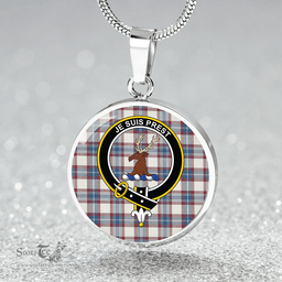 Scottish Fraser Arisaid Wine/Blue Ancient Clan Tartan Circle Necklace - Crest Classic Scottish Plaid Tartan Plaid
