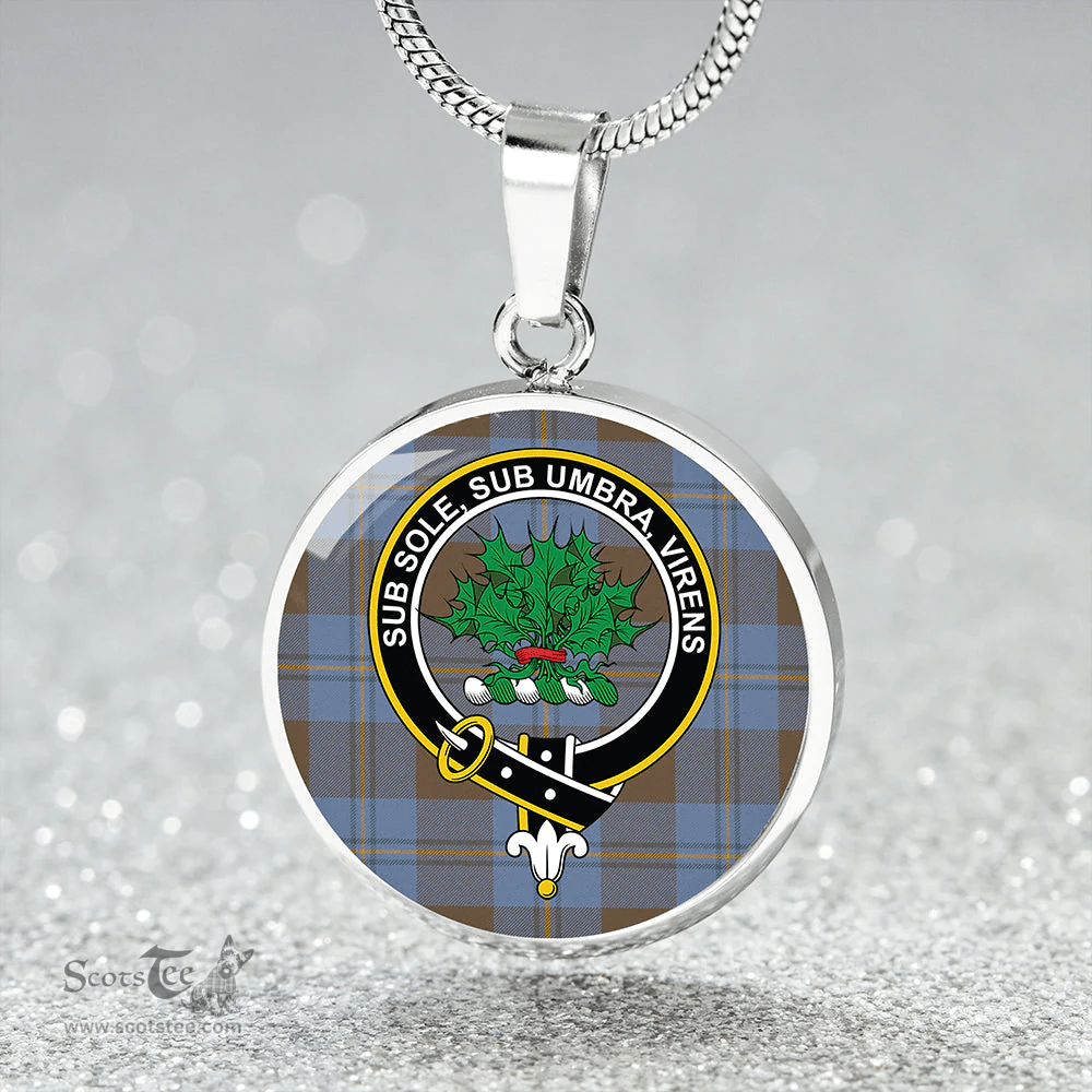 Scottish Irvine of Bonshaw Weathered Clan Tartan Circle Necklace - Crest Classic Scottish Plaid Tartan Plaid