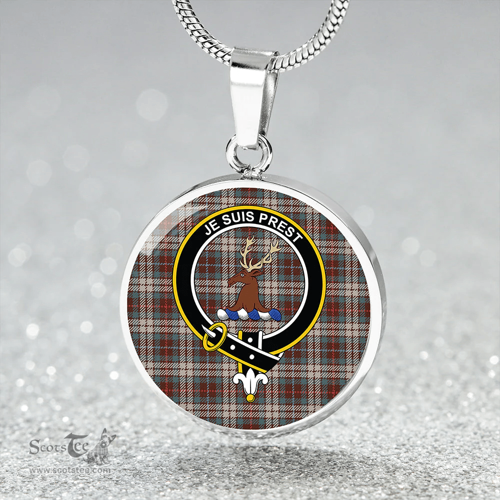 Scottish Fraser Hunting Dress Weathered Clan Tartan Circle Necklace - Crest Classic Scottish Plaid Tartan Plaid