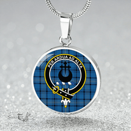Scottish Hannay Blue (Haney Blue) Ancient Clan Tartan Circle Necklace - Crest Classic Scottish Plaid Tartan Plaid
