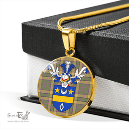 Scottish Blackwood Weathered Clan Tartan Circle Necklace - Crest Classic Scottish Plaid Tartan Plaid