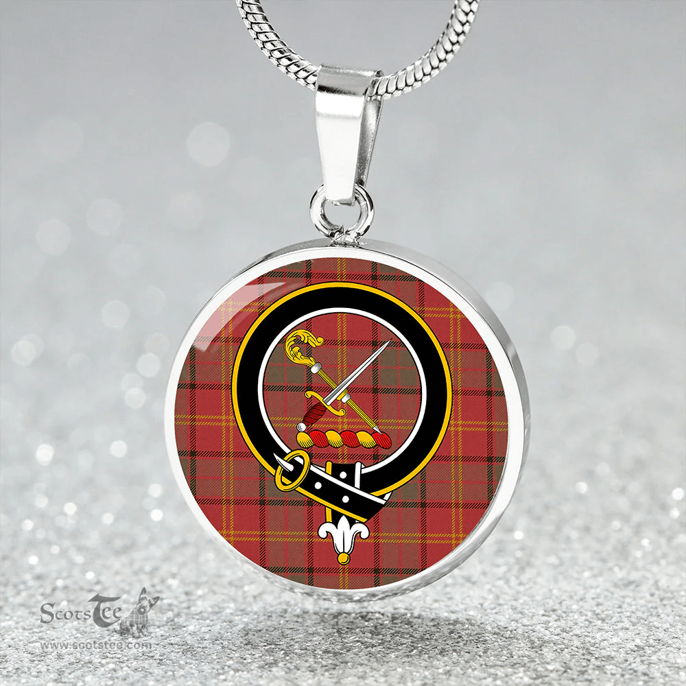 Scottish Kirk Weathered Clan Tartan Circle Necklace - Crest Classic Scottish Plaid Tartan Plaid
