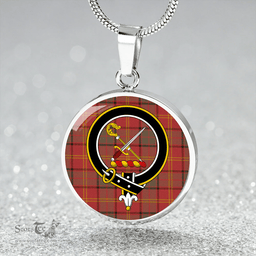 Scottish Kirk Weathered Clan Tartan Circle Necklace - Crest Classic Scottish Plaid Tartan Plaid