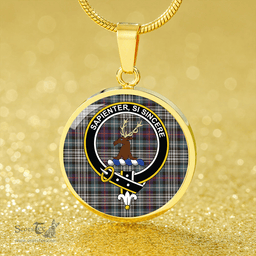 Scottish Davidson of Tulloch Dress Weathered Clan Tartan Circle Necklace - Crest Classic Scottish Plaid Tartan Plaid