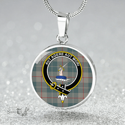 Scottish Barclay Hunting #2 Weathered Clan Tartan Circle Necklace - Crest Classic Scottish Plaid Tartan Plaid