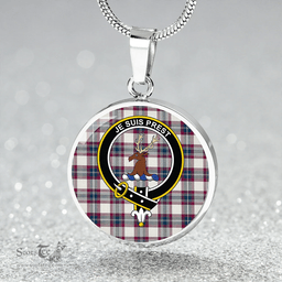 Scottish Fraser Arisaid Wine/Blue Modern Clan Tartan Circle Necklace - Crest Classic Scottish Plaid Tartan Plaid