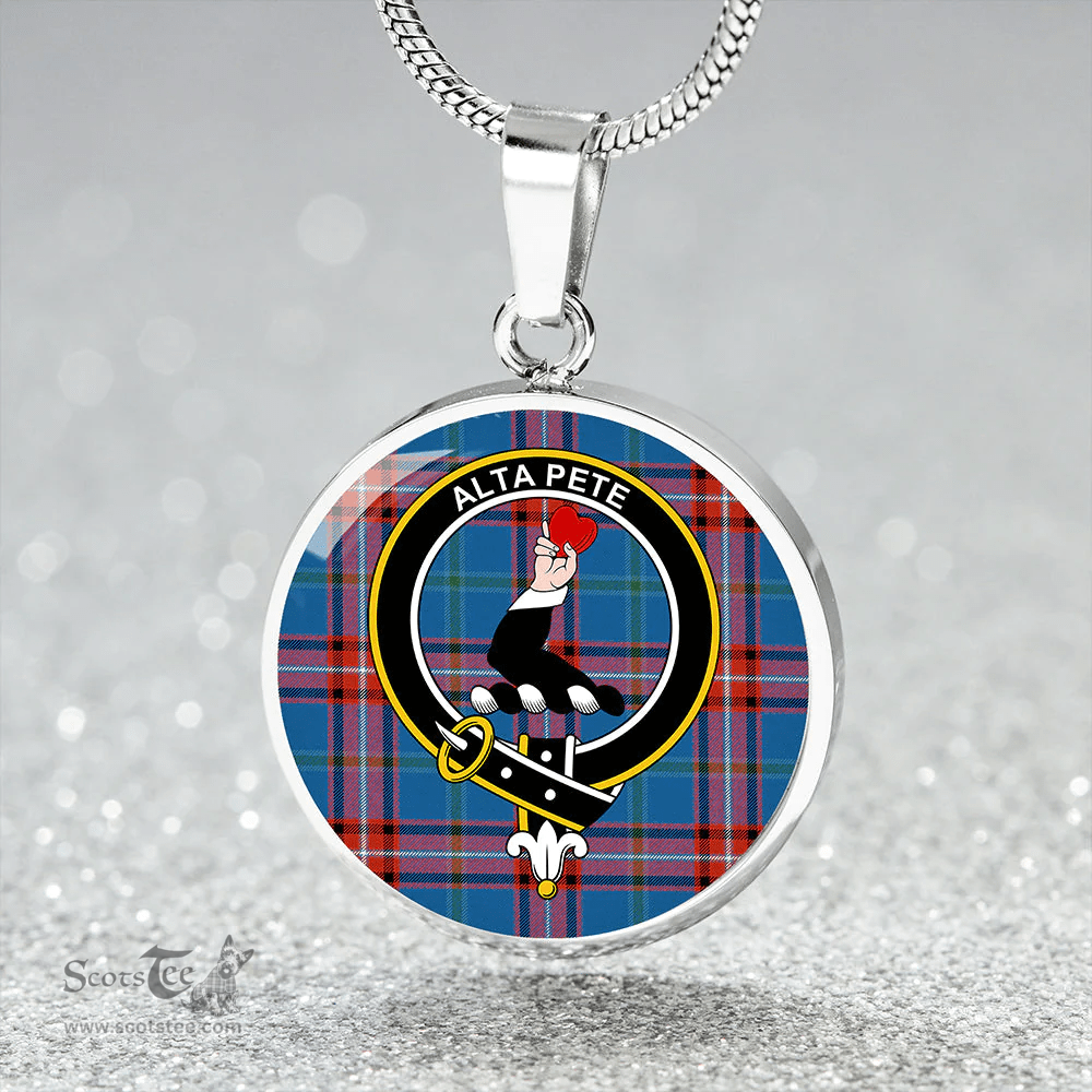 Scottish Glenn (Glen) Ancient Clan Tartan Circle Necklace - Crest Classic Scottish Plaid Tartan Plaid