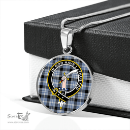 Scottish Clark Ancient Clan Tartan Circle Necklace - Crest Classic Scottish Plaid Tartan Plaid