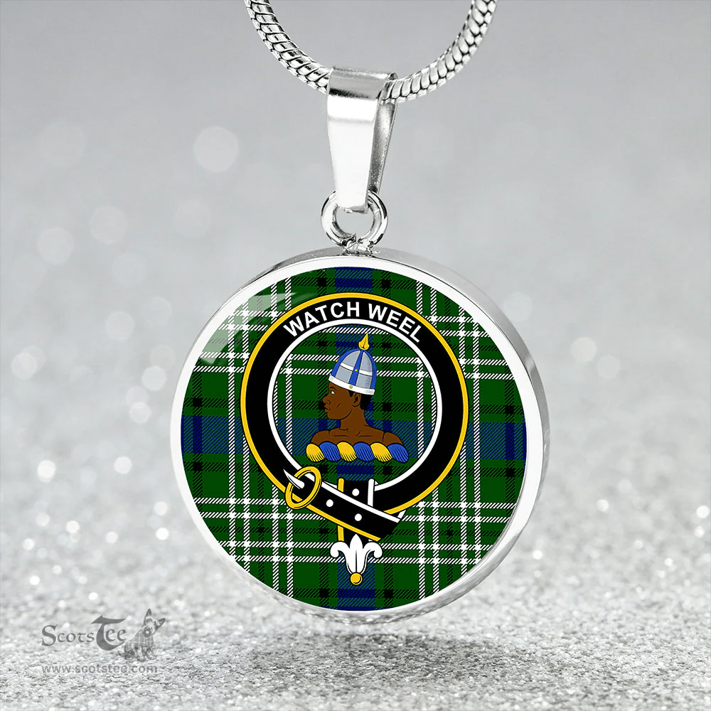 Scottish Haliburton Clan Tartan Circle Necklace - Crest Classic Scottish Plaid Tartan Plaid