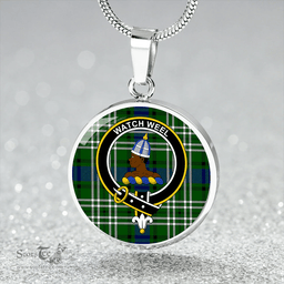 Scottish Haliburton Clan Tartan Circle Necklace - Crest Classic Scottish Plaid Tartan Plaid