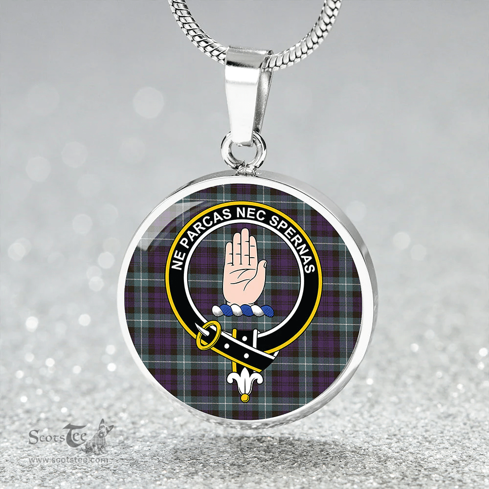 Scottish Lamont Weathered Clan Tartan Circle Necklace - Crest Classic Scottish Plaid Tartan Plaid