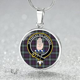Scottish Lamont Weathered Clan Tartan Circle Necklace - Crest Classic Scottish Plaid Tartan Plaid
