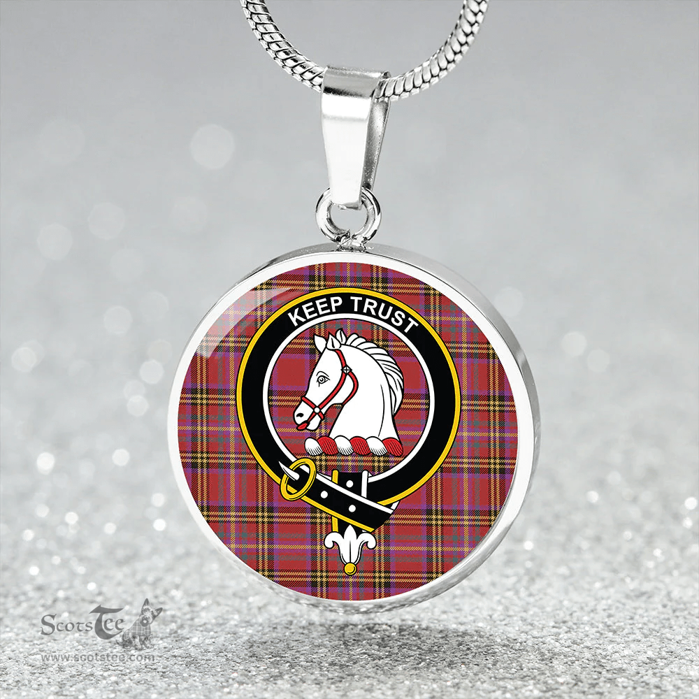 Scottish Hepburn Weathered Clan Tartan Circle Necklace - Crest Classic Scottish Plaid Tartan Plaid