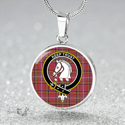 Scottish Hepburn Weathered Clan Tartan Circle Necklace - Crest Classic Scottish Plaid Tartan Plaid