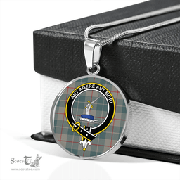 Scottish Barclay Hunting #2 Weathered Clan Tartan Circle Necklace - Crest Classic Scottish Plaid Tartan Plaid