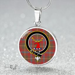 Scottish Hutcheson Weathered Clan Tartan Circle Necklace - Crest Classic Scottish Plaid Tartan Plaid