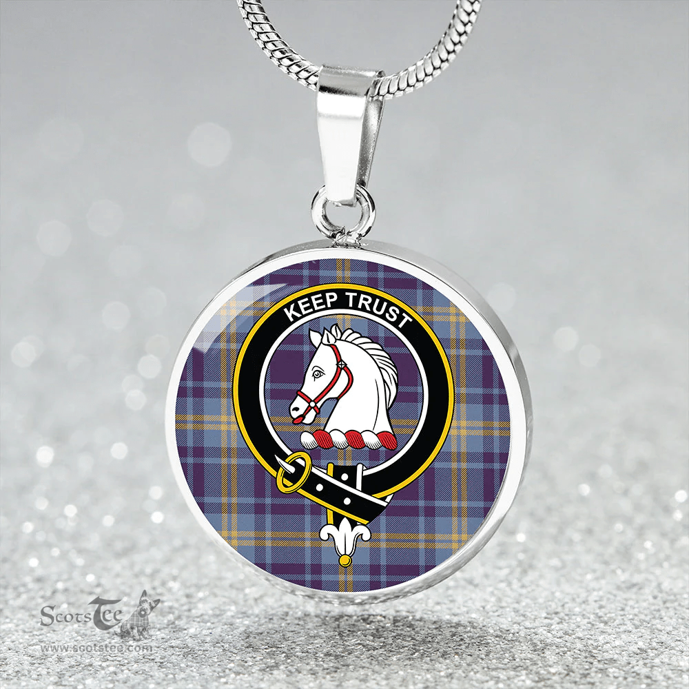 Scottish Hepburn #2 Weathered Clan Tartan Circle Necklace - Crest Classic Scottish Plaid Tartan Plaid