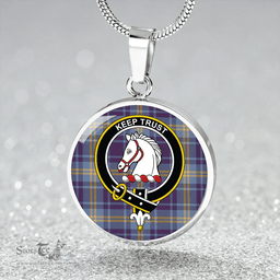 Scottish Hepburn #2 Weathered Clan Tartan Circle Necklace - Crest Classic Scottish Plaid Tartan Plaid