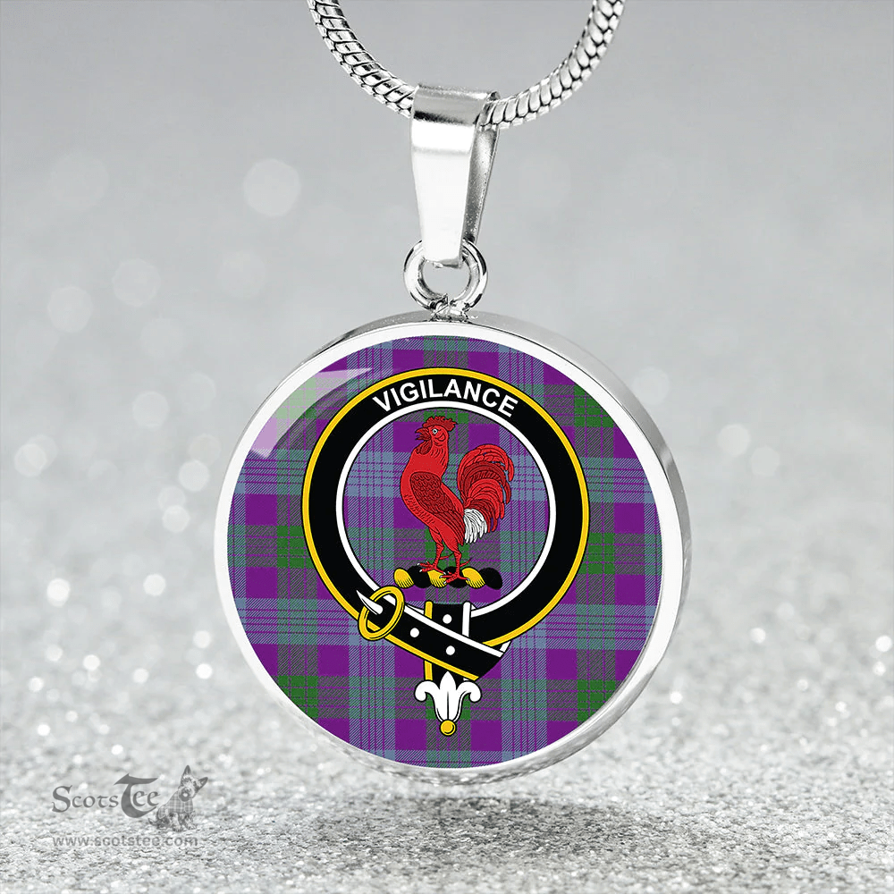 Scottish Lang (Laing) Ancient Clan Tartan Circle Necklace - Crest Classic Scottish Plaid Tartan Plaid