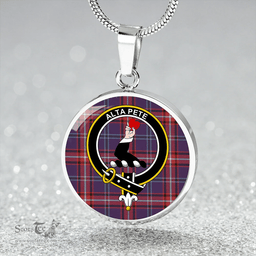 Scottish Glenn (Glen) Weathered Clan Tartan Circle Necklace - Crest Classic Scottish Plaid Tartan Plaid