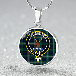 Scottish Forbes Modern Clan Tartan Circle Necklace - Crest Classic Scottish Plaid Tartan Plaid