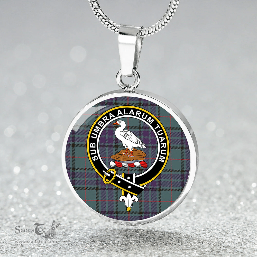 Scottish Lauder Weathered Clan Tartan Circle Necklace - Crest Classic Scottish Plaid Tartan Plaid