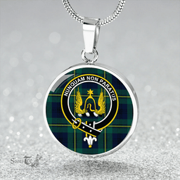 Scottish Johnstone Clans Originaux (Johnson Clans Originaux) Modern Clan Tartan Circle Necklace - Crest Classic Scottish Plaid Tartan Plaid