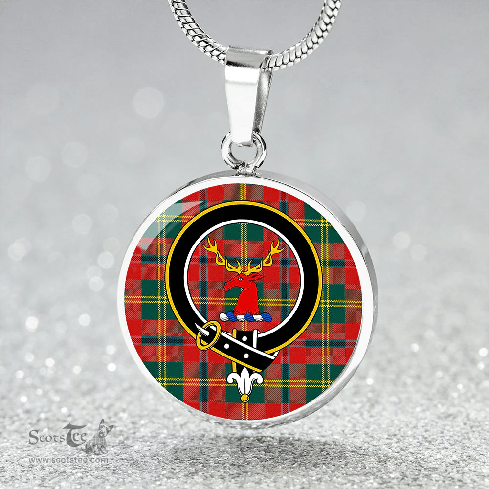 Scottish Hutcheson Modern Clan Tartan Circle Necklace - Crest Classic Scottish Plaid Tartan Plaid
