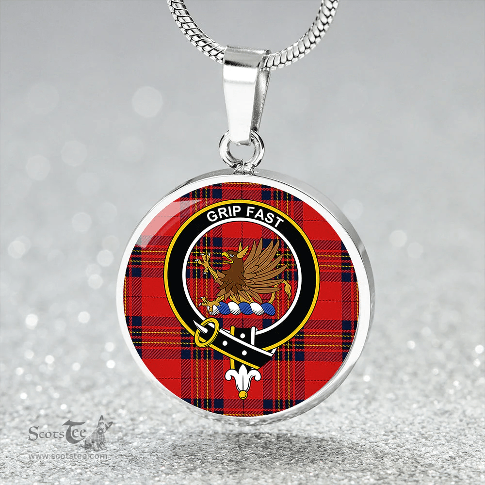 Scottish Leslie Modern Clan Tartan Circle Necklace - Crest Classic Scottish Plaid Tartan Plaid