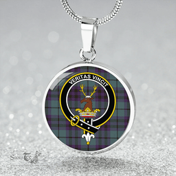 Scottish Keith (Austin) Weathered Clan Tartan Circle Necklace - Crest Classic Scottish Plaid Tartan Plaid