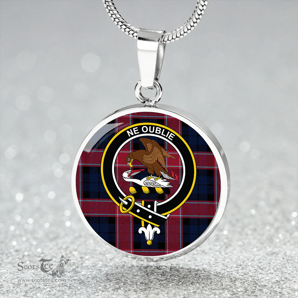 Scottish Graham of Menteith Red Modern Clan Tartan Circle Necklace - Crest Classic Scottish Plaid Tartan Plaid