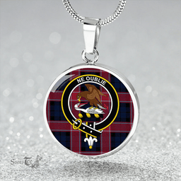 Scottish Graham of Menteith Red Modern Clan Tartan Circle Necklace - Crest Classic Scottish Plaid Tartan Plaid