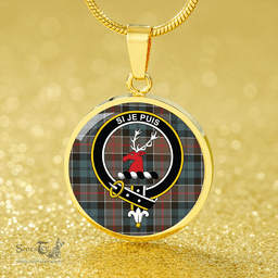 Scottish Colquhoun Weathered Clan Tartan Circle Necklace - Crest Classic Scottish Plaid Tartan Plaid