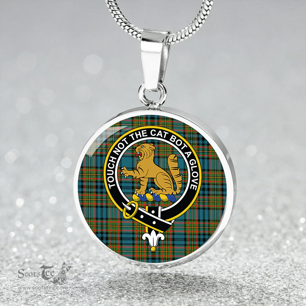 Scottish Gillies Ancient Clan Tartan Circle Necklace - Crest Classic Scottish Plaid Tartan Plaid