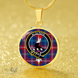 Scottish Glenn (Glen) Modern Clan Tartan Circle Necklace - Crest Classic Scottish Plaid Tartan Plaid