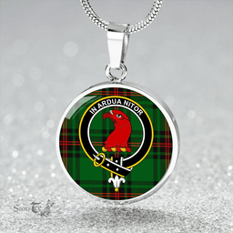 Scottish Halkerston Clan Tartan Circle Necklace - Crest Classic Scottish Plaid Tartan Plaid