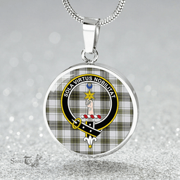 Scottish Henderson Dress #2 (MacKendrick Dress #2) Weathered Clan Tartan Circle Necklace - Crest Classic Scottish Plaid Tartan Plaid