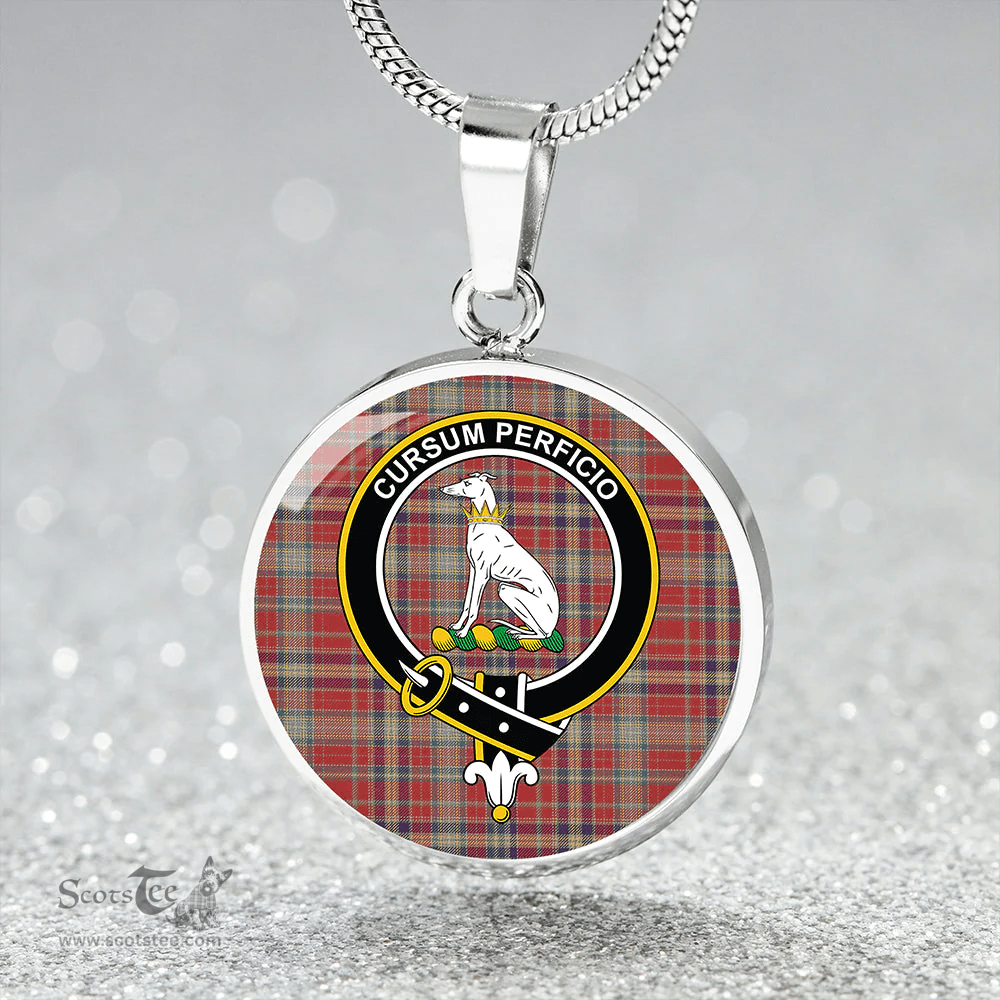 Scottish Hunter 1775 Weathered Clan Tartan Circle Necklace - Crest Classic Scottish Plaid Tartan Plaid