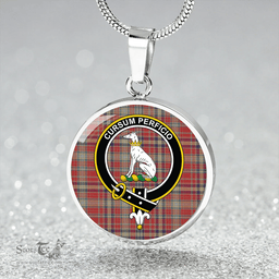 Scottish Hunter 1775 Weathered Clan Tartan Circle Necklace - Crest Classic Scottish Plaid Tartan Plaid