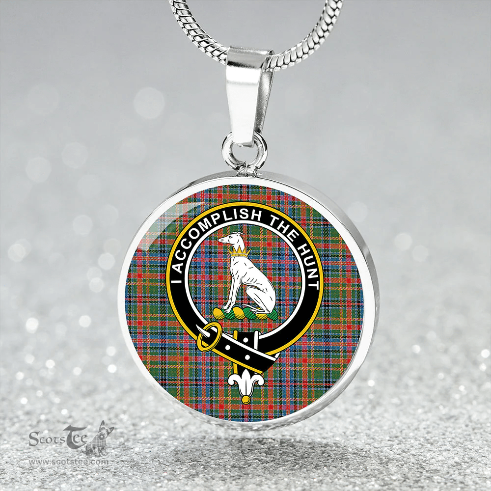 Scottish Hunter Old #2 (Michael Old #2) Modern Clan Tartan Circle Necklace - Crest Classic Scottish Plaid Tartan Plaid